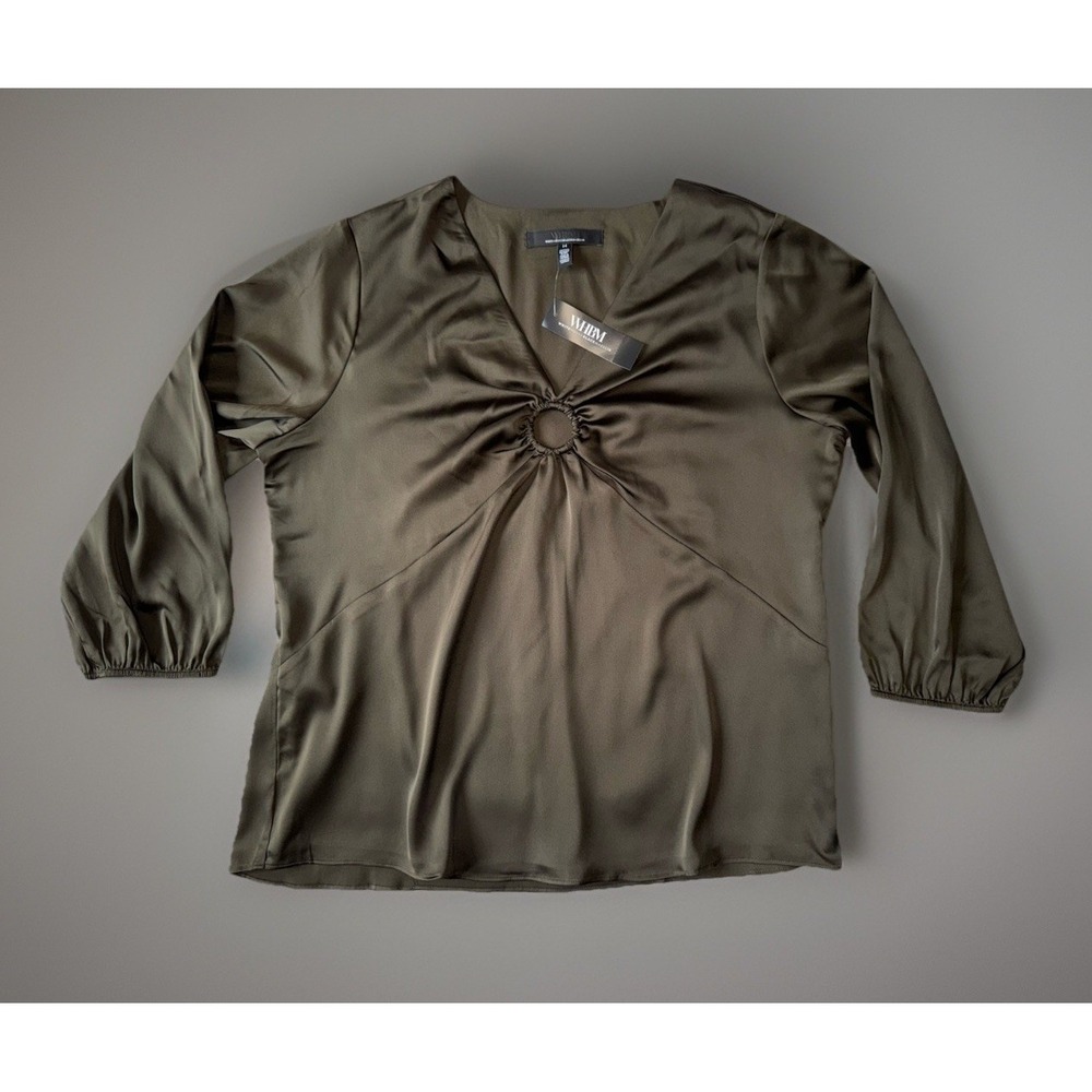 NWT White House Black Market Blouse Brown/Green Womens Size 14